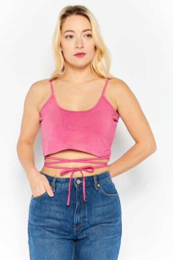 KARL KANI Women Round Neck Sleeveless Brand Logo Top, Pink