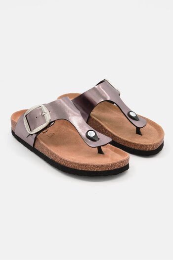 XOXO Women Slip On Cork Slipper, Metallic Silver