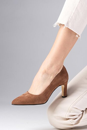 Mio Gusto Beliz Genuine Suede Tan Color Women's Stiletto Shoes