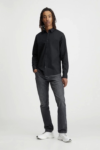 Calvin Klein Black Men'sSlimFit Cotton Shirt - Stand Collar and Daily Use