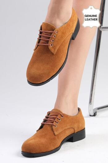 Mio Gusto Γυναικεία Flat παπούτσια Ginger Genuine Suede Tan Oxford