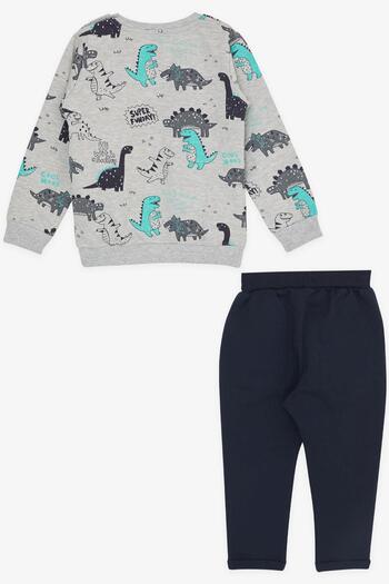 Breeze Baby Boy Tracksuit Set, Cheerful Animals Patterned, 9 Months-3 Years, Gray Melange