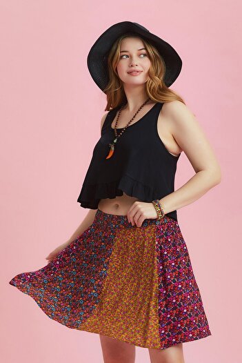 Los banditos Floral Print Patchwork Piece Large Size Skirt