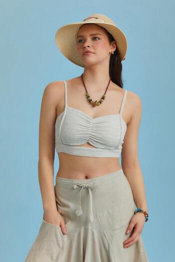 Los banditos Thin Strap Cut Out Detail Cotton Cream Bralet
