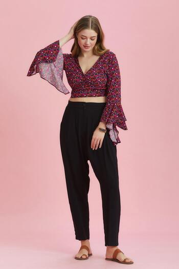 Los banditos Elastic Waist Pleated Black Plus Size Summer Trousers
