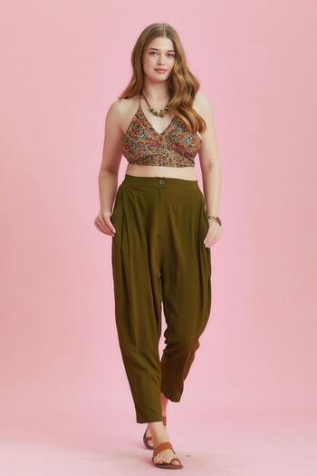 Los banditos Elastic Waist Pleated Khaki Plus Size Summer Trousers