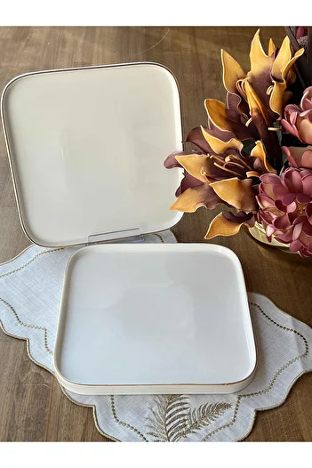 ROSSEV Porcelain Gilded Square Presentation Plate Set of 2