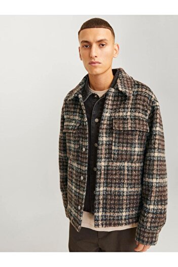 Jack & Jones Jorontario Jacket Petite Checkered Plush Men's Jacket with Double Flap Pockets