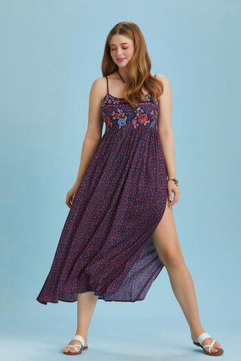 Los banditos Pink Floral Robadan Plus Size Dress with Straps Slit