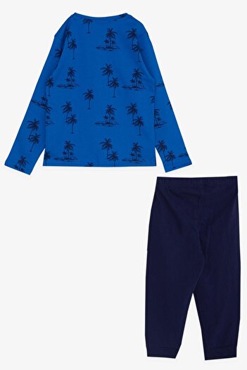 Macawi 3-7 Years Old Boy's Pajama Set - Palm Pattern, Saks Blue