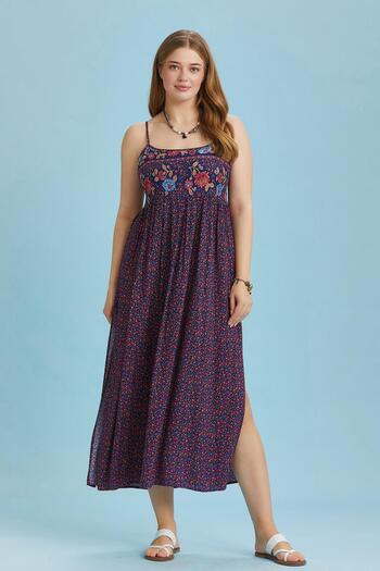 Los banditos Pink Floral Robadan Plus Size Dress with Straps Slit