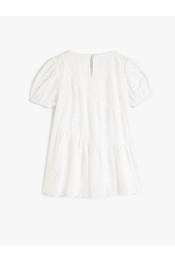 Koton Round Neck Cotton Scalloped Dress - Short Sleeve