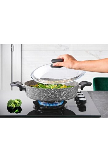 LAVONNI 30 cm Flat-Bottomed Rice Pot Granite Cookware Gray