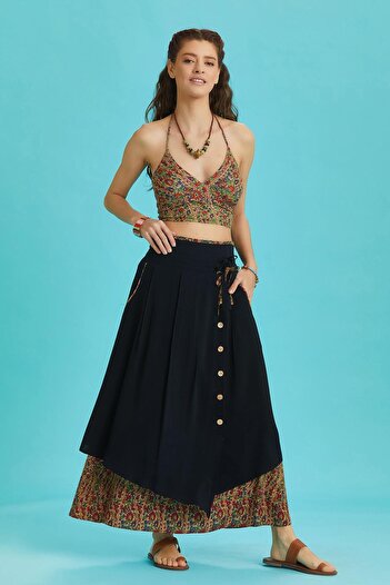 Los banditos Bohemian Style Button Detailed Flared Skirt