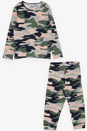 Macawi Girl's Pajama Set, Camouflage Patterned, Age 3-7, Mixed Color
