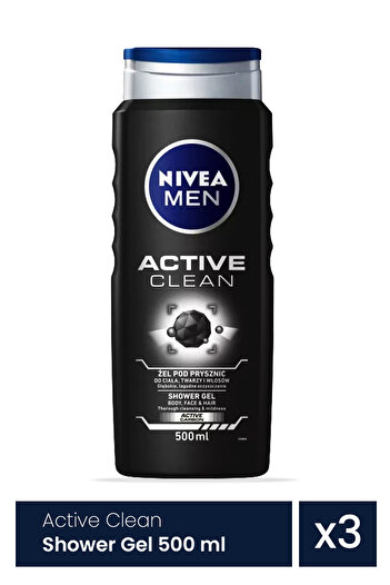 NIVEA Men Active Clean shower gel 3 Pieces x 500 ml