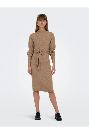 ONLY Onlthilde Life Ls Dress Knt Half Turtleneck Belted Midi Knitwear Dress
