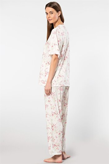 TÜREN 3387 Women's Oversized Floral Patchwork Short Sleeve Pajama Set-Pink