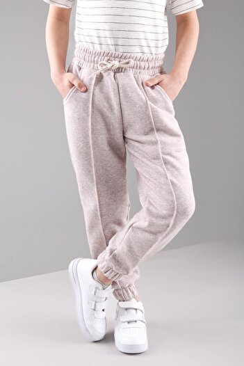 Perendi Beige Color Unisex Children's Sweatpants - Elastic and Fleece Pockets
