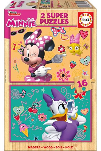 EDUCA Puzzle 2X16 Pieces Minnie Happy Helpers Wooden Puzzle 17623