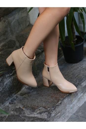 EREN SHOES BAG (ASİLA) Γυναικείες μπότες με χοντρό τακούνι με λεπτομέρεια με φερμουάρ, καθημερινές κλασικές μπότες