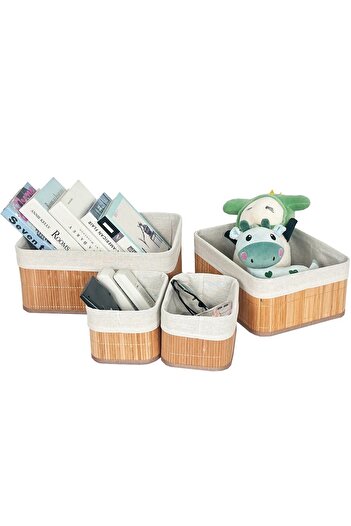 BLUE SİDE 4lü Pinterest Stil Hasır Sepet Saklanabilir Model Saklama Sepeti Organizer Sepeti