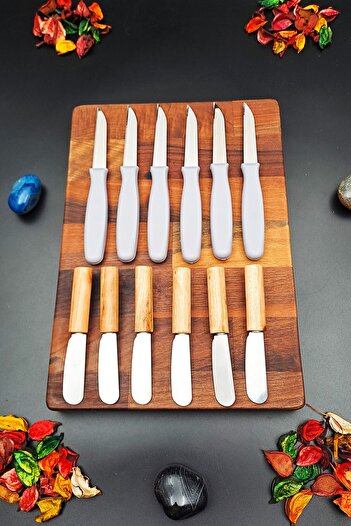 SWENCRAFT 12 Pieces of 6 Butter, Jam, Chocolate Knife Bamboo and 6 Steel Fruit Knife