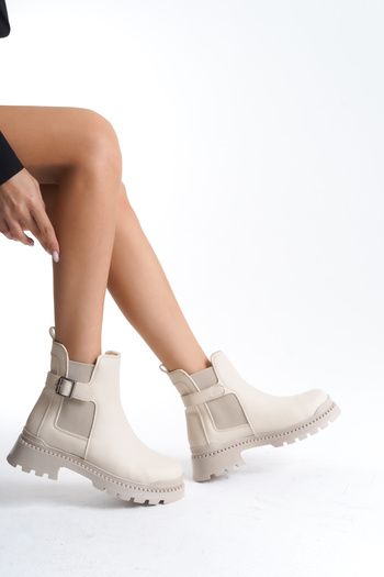 öz se shoes ALVA Μπεζ μπότες με χοντρή σόλα με λεπτομέρεια με αγκράφα και ελαστικό λουράκι