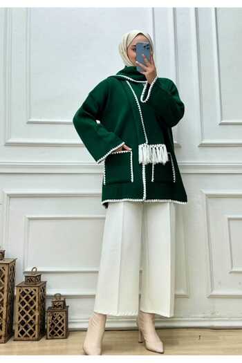 MissPul Embroidered Detailed Scarf Soft - Jacket Green