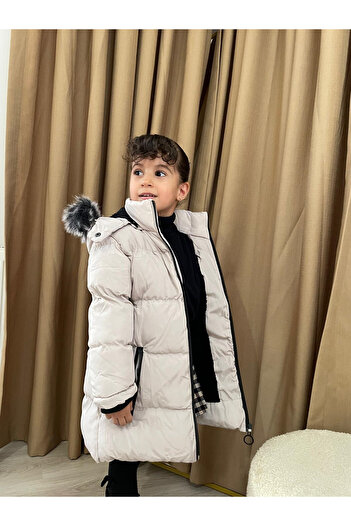 FineKids Béžový dívčí kabát - kapuce z vláken, voděodolný a větruodolný nafukovací