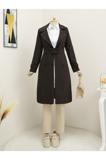 HİJABAYA Bolero Detailed Belted Lined Coat