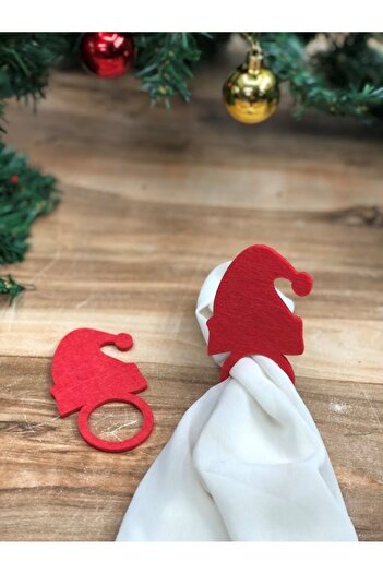 Elioure Set of 6 Red Felt Decorative New Year's Tableware Presentation Napkin Ring Napkin Ring Santa Claus Hat Figure