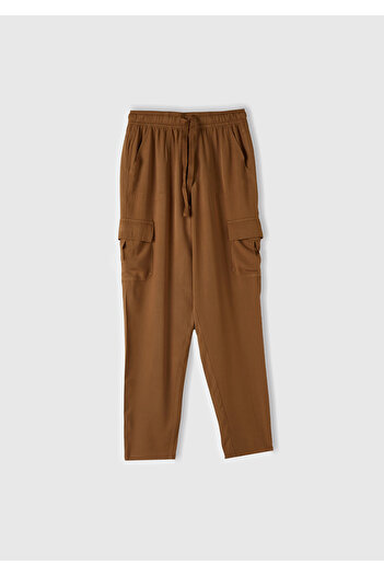 United Colors of Benetton Women's Tan 100% Viscous Waist Drawstring 4-Pocket Skinny Trousers