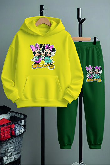 MYADA Style Mickey Kardesler Printed Bottom Top Girl's Tracksuit Set 22540