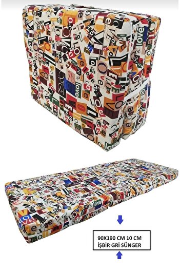 Mor Minder Katlanır Yer Yatağı Tek Kişilik Sünger Minder Yatak 90x190X 10 cm GRİ KALIN SÜNGER  LOVE DESEN