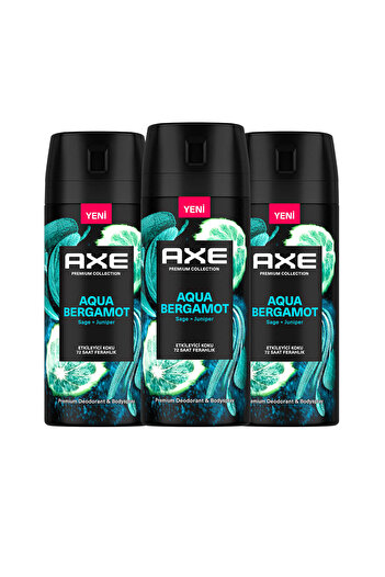 Axe Premium Collection Erkek Sprey Deodorant Aqua Bergamot 72 Saat Ferahlık 150 ml X3