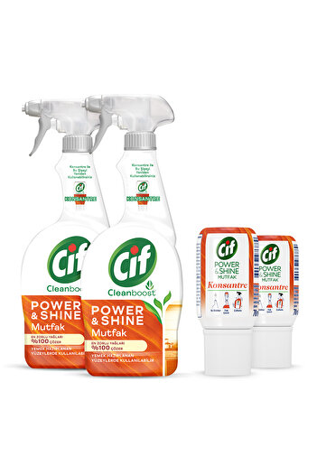 Cif Power And Shine Mutfak Sprey 750 ml X2 Konsantre Kapsül Mutfak Temizleyici 70 ml X2