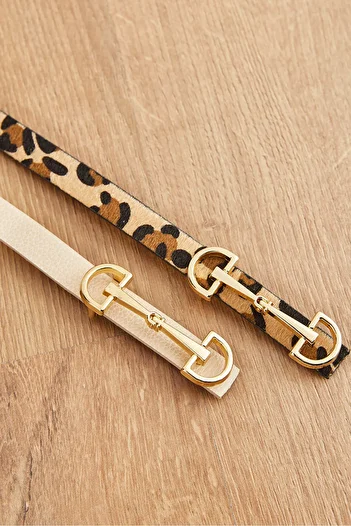 Olalook Dámský kamenný leopardí 2dílný D opasek z umělé kůže Kmr- 19000150