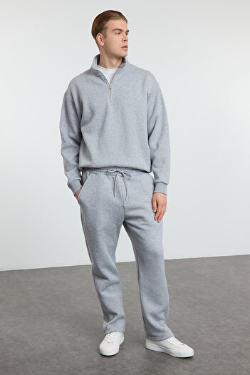 Trendyol Collection Γκρι OvErsizE ZippErEd Σετ φόρμας - Stand Collar TMNAW25EM00001
