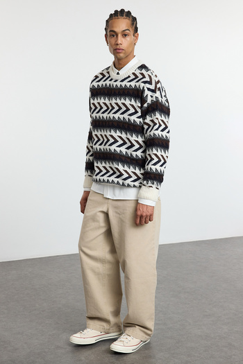 Trendyol Collection EthnicOversizeKnitwear Sweater - Crew Neck, Multi Color Tmnaw25kz00057