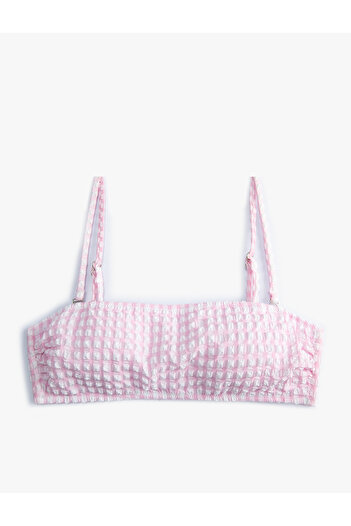 Koton Strapless Bikini Top Textured Gingham with Removable Straps and Pads
