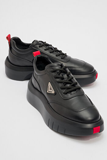MARCOMEN Ανδρικό Sneaker - Χοντρή σόλα, κορδόνια, γνήσιο δέρμα, 19551 Μαύρο