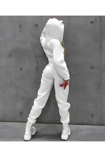 Fashiontayt 3 Yarn Fabric Hooded Zipper Detailed Women's Jumpsuit Fasion3038