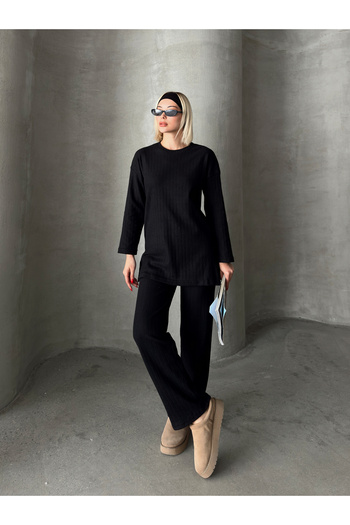 AFROGİYİM Women's Open Collar Ribbed Comfortable Cut Suit