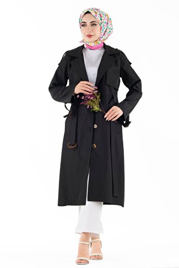 Sevitli Pocket Detailed Trench Coat-black