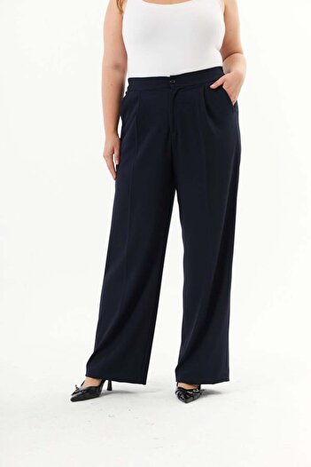 RMG Plus Size Palazzo Trousers Navy Blue