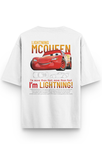 Overoz Cars Lightning Mcqueen Back Printed Semi Oversize T-shirt 1227