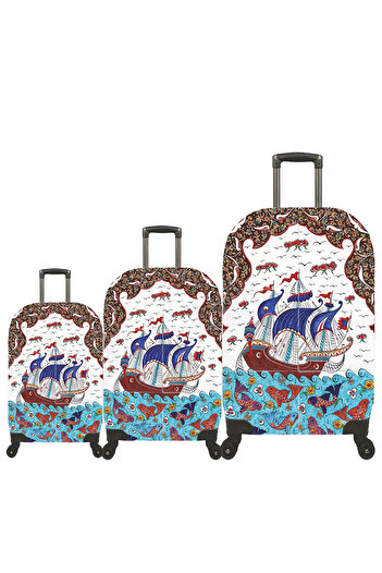 MY SARACİYE My Wardrobe Luggage Cover, Suitcase Cover Large, Medium, Cabin Size Cover Set, My Tile Ship 57