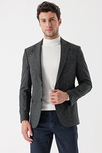İmza Dark Green Patterned Mono Collar Lined Double Slit 6 Drop Slim Fit Slim Fit Classic Jacket1002235132