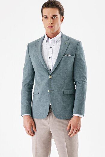 İmza Green Patterned Mono Collar Double Slit Lycra 6 Drop Slim Fit Slim Fit Classic Jacket1002240151